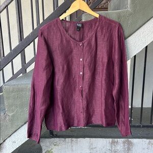 Eileen Fisher Silk and Linen Blouse Careerwear Officecore Casual Minimalist Sz L